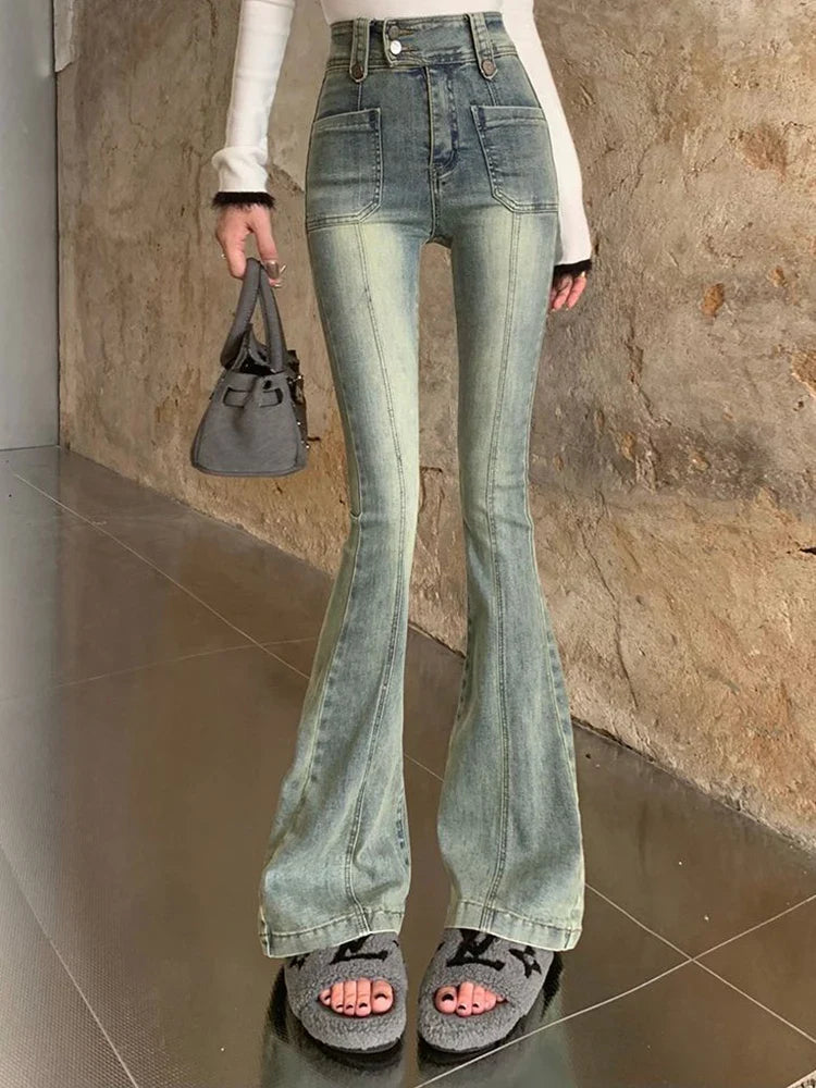 Hong Kong Style Denim Bell Bottom Pants