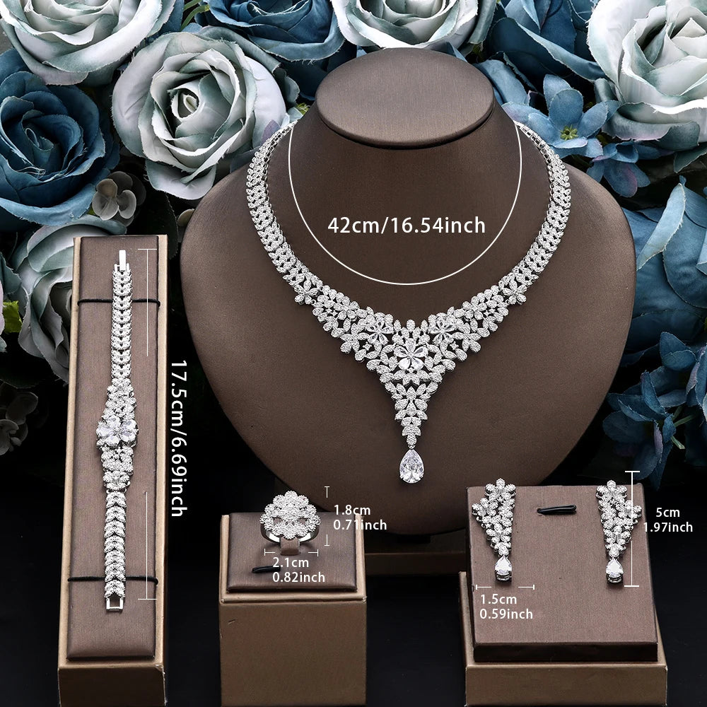 Luxury 4 Pieces Bridal Wedding Jewelry Set for Women Sparkling Cubic Zirconia Nigeria Bride Accessories