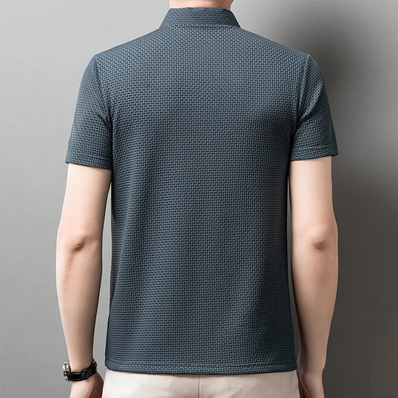 Men's Business Polos Casual Short Sleeved Bone Flower Solid Color POLO Shirt Fashion Breathable Comfortable Summer Versatile Top