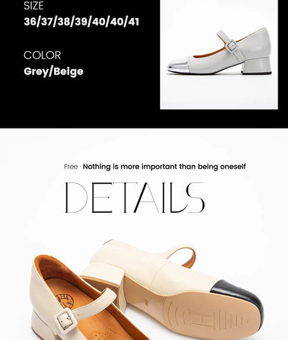 Women's High Heels New High Quality Sheep Leather Women's Shoes Simple Beige Mary Jane Shoes Comfortable