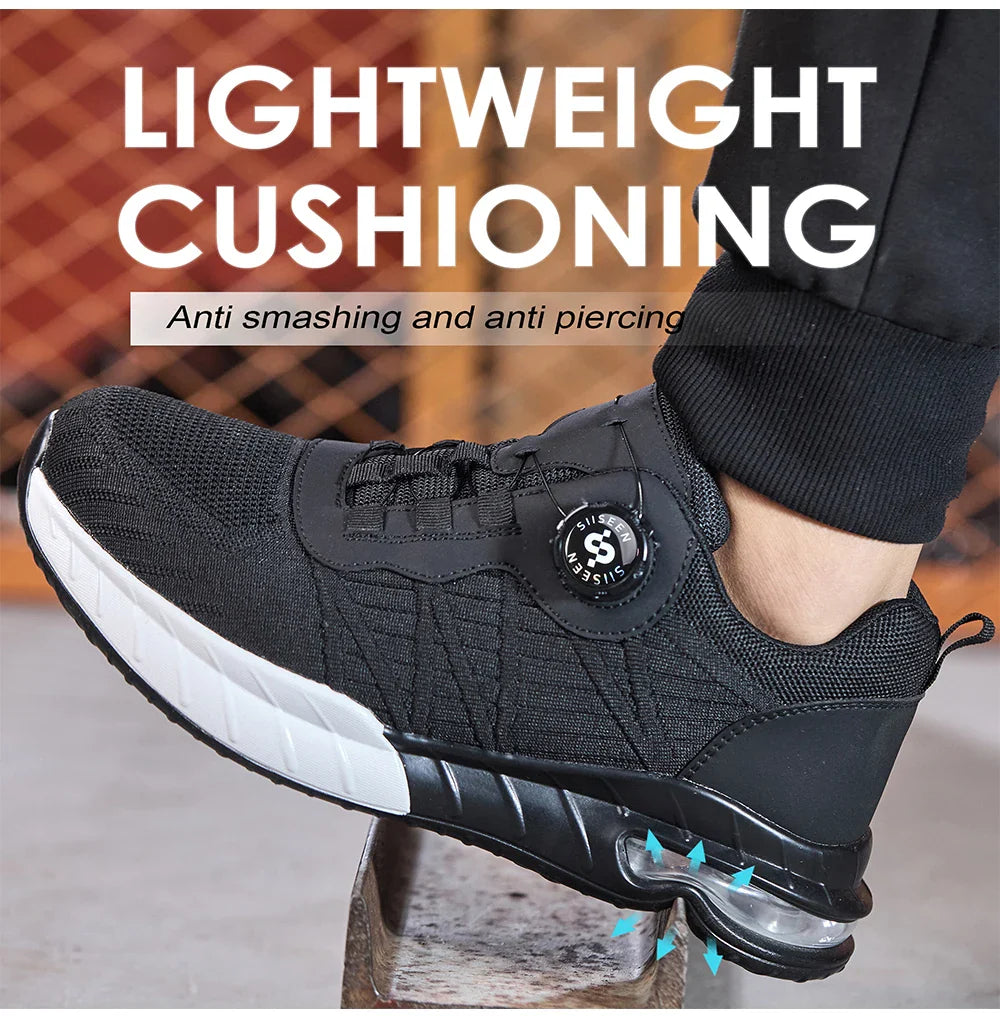 Men's Steel Toe Safety Shoes Anti Smash & Anti Puncture  Lightweight Work Fashionable And Durable Buttoned Safety Shoes Boots
