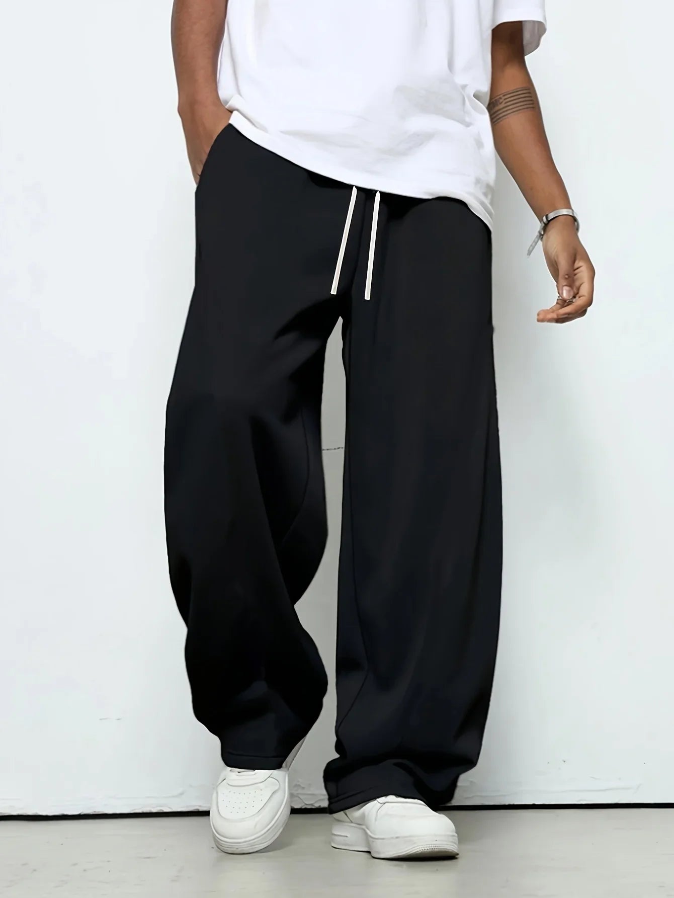 Men's heavy breathable sports jogging pants elastic drawstring waist loose straight casual trousers thick men's sweater pants