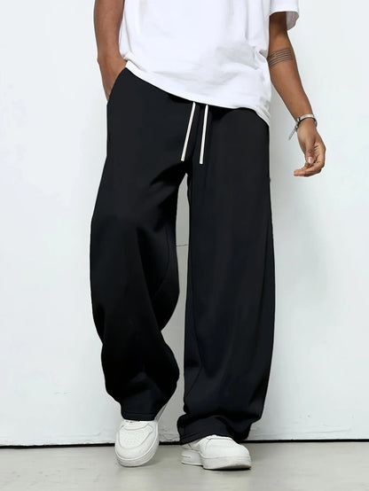 Men's heavy breathable sports jogging pants elastic drawstring waist loose straight casual trousers thick men's sweater pants