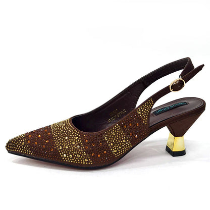 Pointed-Toe Luxury Style High Heels Sandal With Bag Set in Gold Color For Wedding Party Women