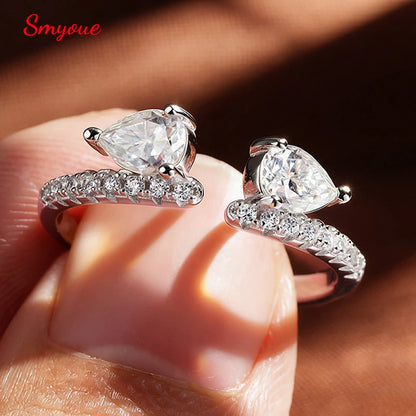 Double Pear Cut Moissanite Rings for Women Adjustable 5-9 Size Lab Diamond Wedding Female Jewelry 925 Sterling Silver