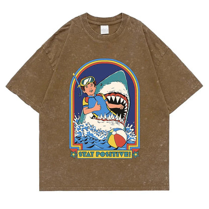 Stay Positive Printing Washed Retro Snow Mens T-Shirt Cotton Loose Tees Cotton Oversize Streetwear Breathable Tshirt Couple