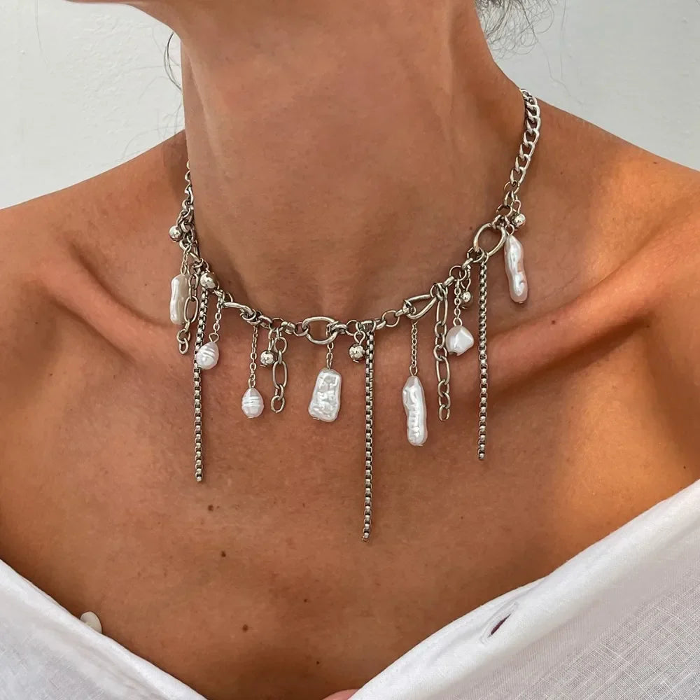 Elegant Irregular Imitation Pearl Beads Necklace for Women Vintage Party Wedding Tassels Choker Fashion Jewelry Accessories Gift