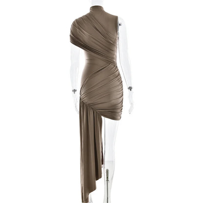 Summer Draped Ruched Sexy Mini Dress Women 2025 New Irregular High Waist Slim Fit Dress Female Elegant Club Tank Dress