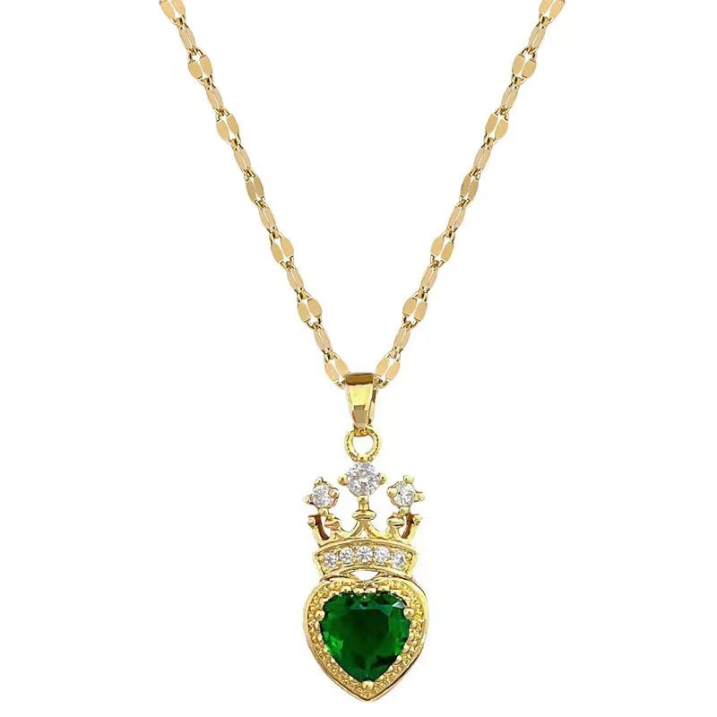 Crown Love Full of Rhinestones Sparkling Micro-Inlaid Design Simple Ladies Wedding Gift Pendant Necklace