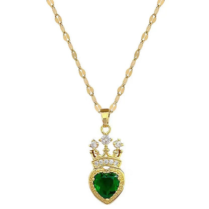 Crown Love Full of Rhinestones Sparkling Micro-Inlaid Design Simple Ladies Wedding Gift Pendant Necklace