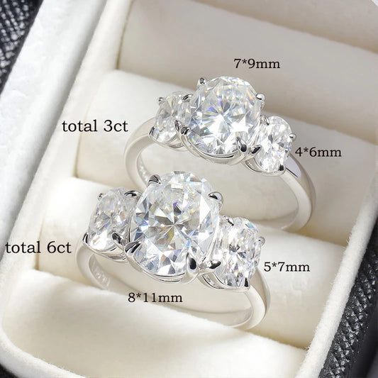 Certified 2CT 4CT Oval Cut All Moissanite Rings for Women Bride Wedding Bands Lab Diamond Gift 100% 925 Sterling Silver