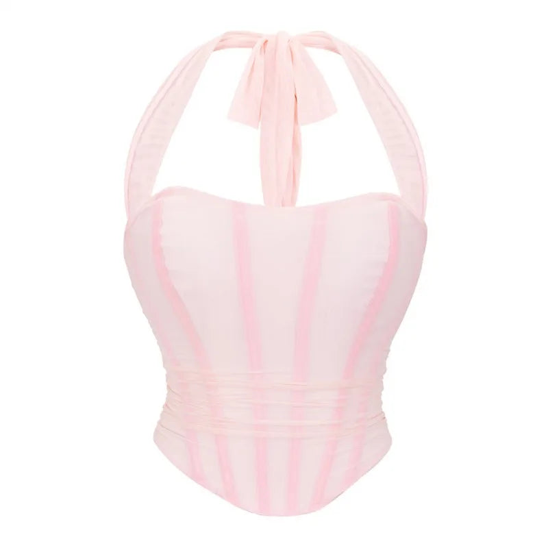 Corset Halter Crop Top Women Camisole Short Cropped Tank Tops Summer Sexy Elegant Nightclub Evening Party Female Clothes