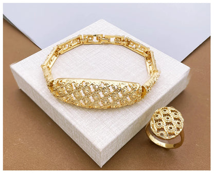 Dubai Jewelry Set Minimalistiese Quality Women Necklace Earrings Bracelet And Ring Luxury Design Weding Party Gift