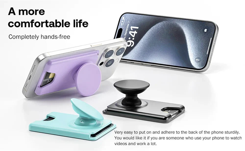 Universal Magnetic Wallet With Expanding Phone Grip,Phone Card Holder Solid SocketWallet For IPhone Samsung Wallets