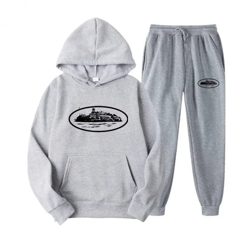 Loose Unisex Fleece-lined Printed Sweatshirt Hoodie Set Devil Prisoner Pattern New Female Casual Comfortable T
