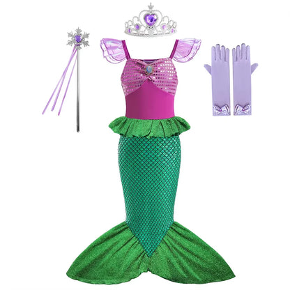 Ariel Girls Dress Short Sleeve Tulle Cosplay Princess Costume Carnival Party Girl Princess Dress Party Dresses For Girls