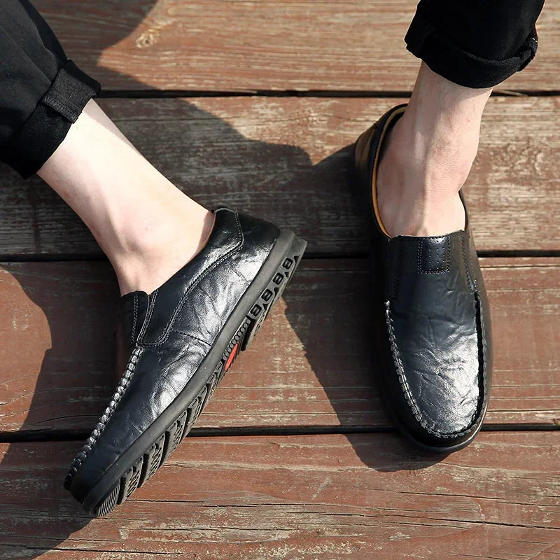 Leather Men Casual Shoes Breathable Soft Mens Loafers Italian Brand Moccasins Slip on Black Driving Shoes Plus Size 37-47