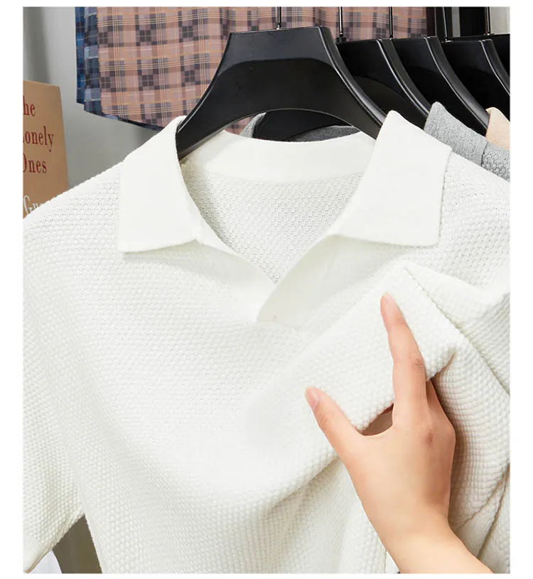 Men's Stretch 100% Cotton Polo Shirt - Pineapple Knit Seagull Collar, Breathable Short Sleeve Tee with Flexible M-4XL 6 Colors