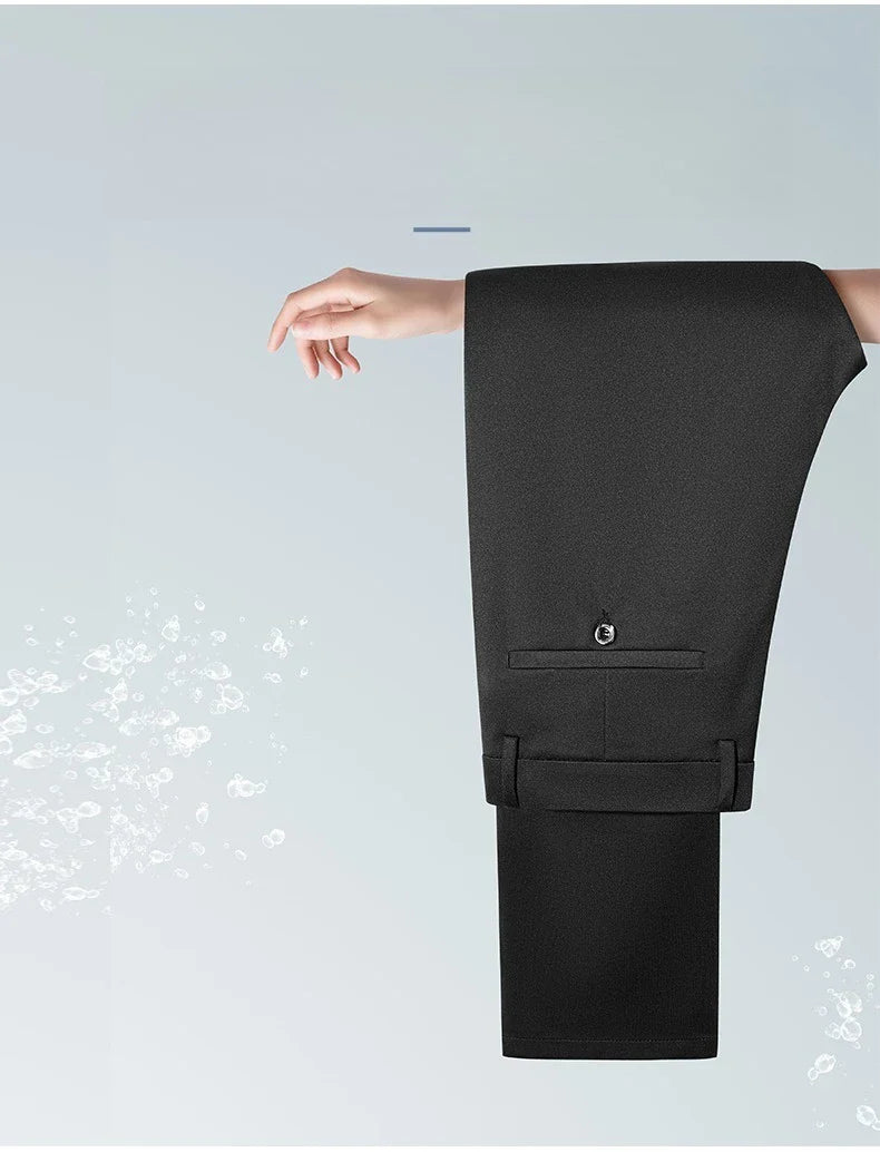 Men Spring Summer Thin Formal Dress Pants High Quality Elastic Waist Business Casual Suit Trousers Work Office Black Long Pants