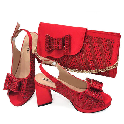 Black Color Elegant High Heels Nigeria Popular Design African Ladies Shoes And Bag Set for Wedding Party