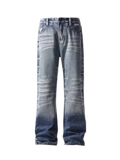 Cleanfit cat whisker gradient jeans for men, autumn niche design pants, American retro straight leg micro flared pants