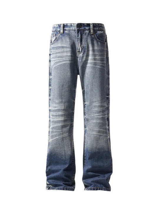 Cleanfit cat whisker gradient jeans for men, autumn niche design pants, American retro straight leg micro flared pants