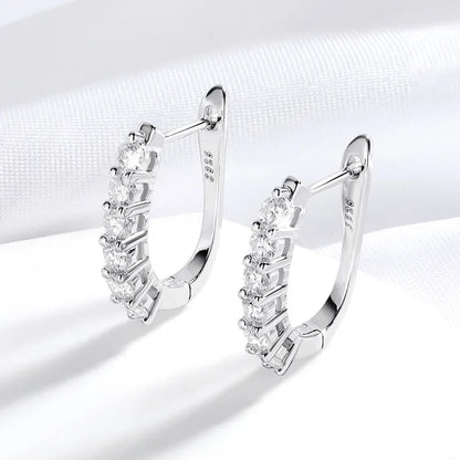 1.2ct Halo Moissanite Hoop Earrings for Women 925 Sterling Silver Straight Row Ear Buckles Wedding Small Ear Studs Gift