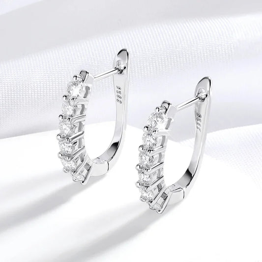 1.2ct Halo Moissanite Hoop Earrings for Women 925 Sterling Silver Straight Row Ear Buckles Wedding Small Ear Studs Gift