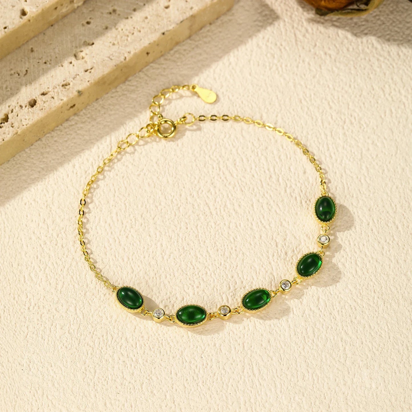 925 Sterling Silver Exquisite Elegant Oval Green CZ Charm Bracelet For Women Golden Color Daily Party Fine Jewelry