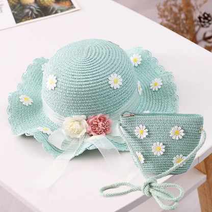 little girls summer straw sun hats and straw shoulder bags