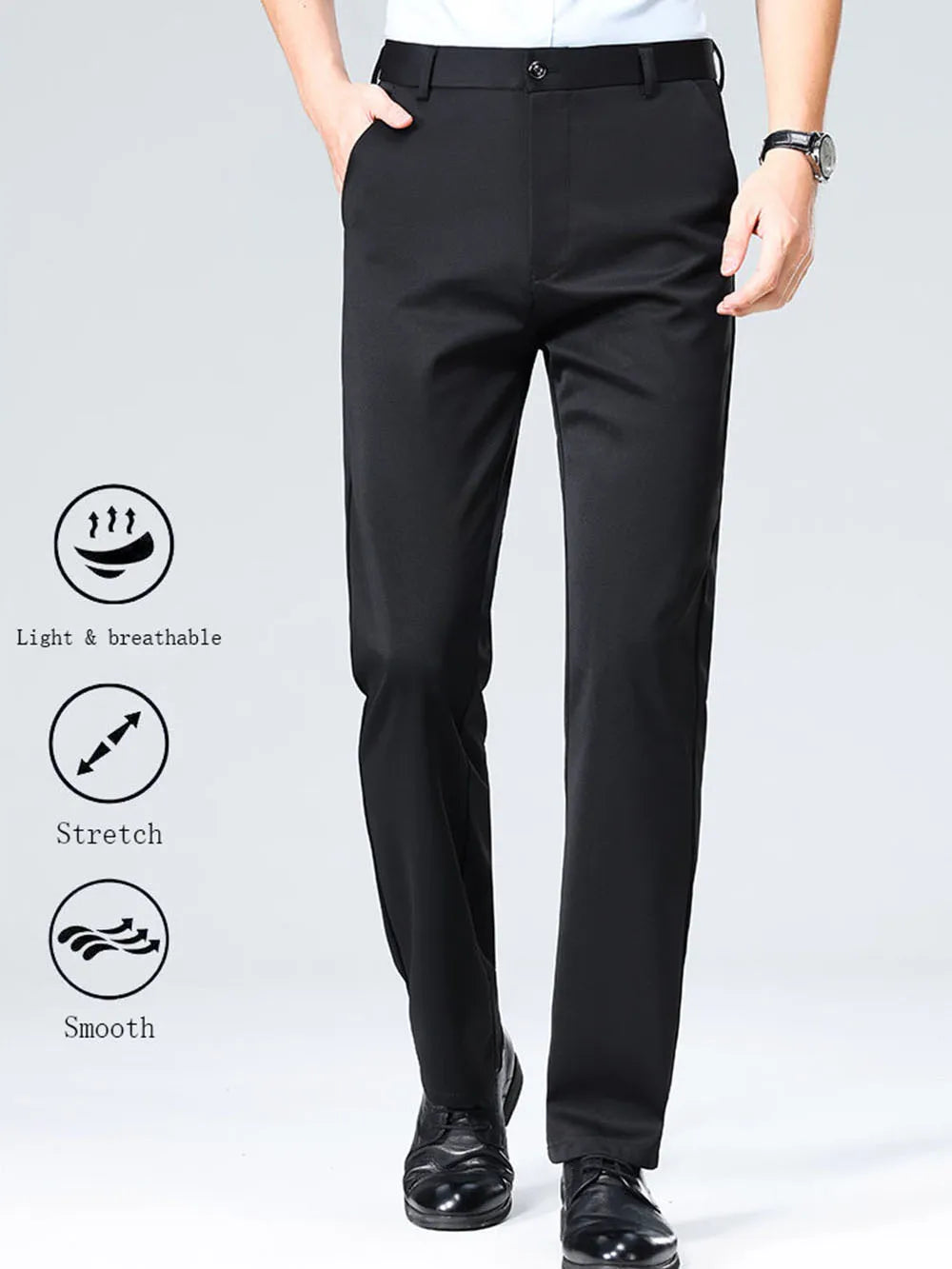3 PCS Men's Straight Leg Stretch Suit Pants, Business Casual Trousers Combo, Lightweight Breathable All-Season Pants for Men