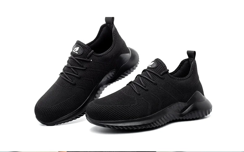 Men‘s Safety Shoes with Steel Toe Puncture Proof Anti-smash Work Sneakers Lightweight Breathable Black Sneakers for Construction