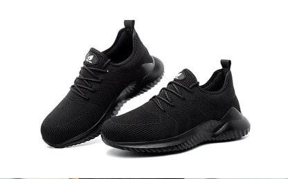 Men‘s Safety Shoes with Steel Toe Puncture Proof Anti-smash Work Sneakers Lightweight Breathable Black Sneakers for Construction