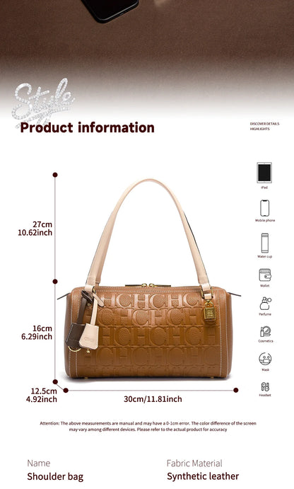 Women's Boston Bag Autumn Winter New Collection Letter Design Texture Shoulder Bags