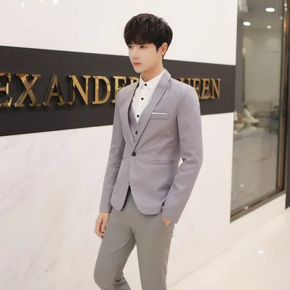 Western-Style Men's Suits Cross-Border Wholesale New Arrival Slimming Three-Piece Set Korean Version Business Professional Gown
