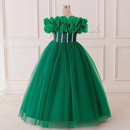 Vestido de Festa de Lantejoulas de Verão para Meninas Madrinhas Elegante Vestido de Baile Princesa para Casamento Vestido de Aniversário de Menina Roupa Infantil para Cerimônia de Formatura
