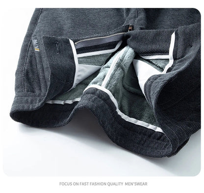 Men's Winter Casual Pants Thick Fleece Warm Elastic Waist Straight Slim Trousers Light Business Comfort Daily Wear Thermal Pants