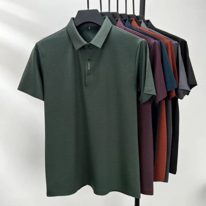 2024 Summer New Short sleeved High end Textured Letter Men's POLO Shirt Comfortable Silk Ice Feel Casual Business lapel T-shirt