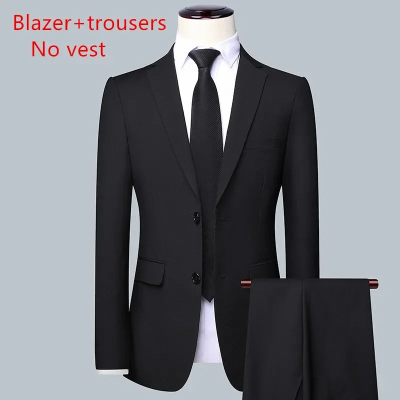 Men's Solid Color Business Suit Fashion Banquet Wedding Trend Groom Best Man Single 3/2/1