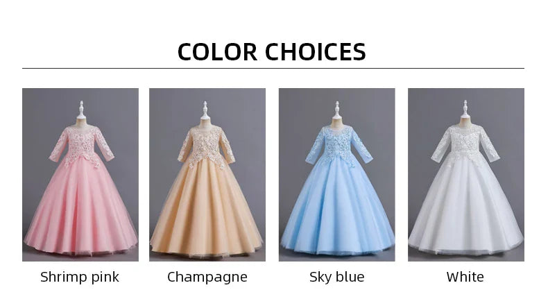 New Slim short sleeve fashion girls dress 3-12 years old Fluffy white wedding Sweet Princess dress lace