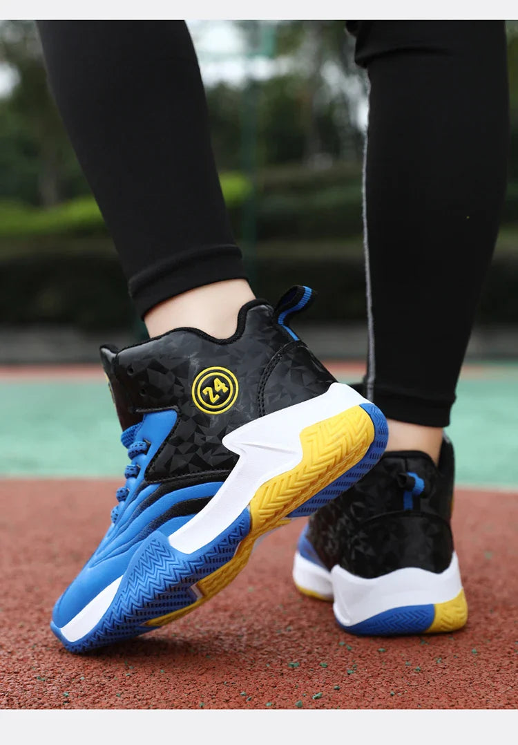 Children Basketball Shoes for Boys Girls Kids Teenagers Breathable Non-slip Lace Up Indoor Outdoor Training Sneakers Tennis Shoe