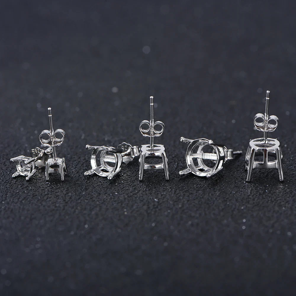925 Silver 4-Claw Earring Settings 4mm-10mm Round Stone Holders DIY Jewelry Findings for Handcraft Earring Making