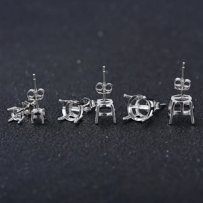 925 Silver 4-Claw Earring Settings 4mm-10mm Round Stone Holders DIY Jewelry Findings for Handcraft Earring Making