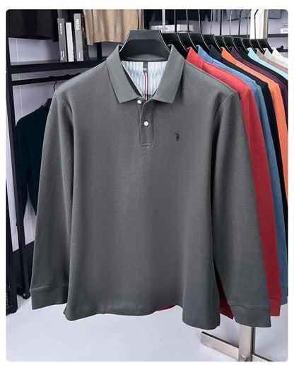 High end brand 100% cotton long sleeve polo shirt fashion luxury pony embroidery business casual comfort new Paul men's T-shirt