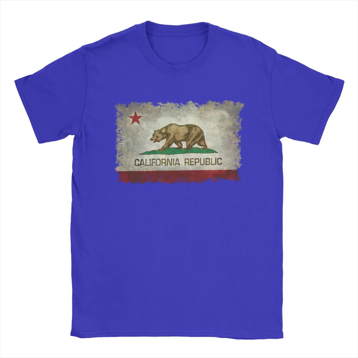 California Republic Bear Flag T-Shirts for Men Creative Cotton Tee Shirt Round Neck Short Sleeve T Shirts 4XL 5XL 6XL Clothing