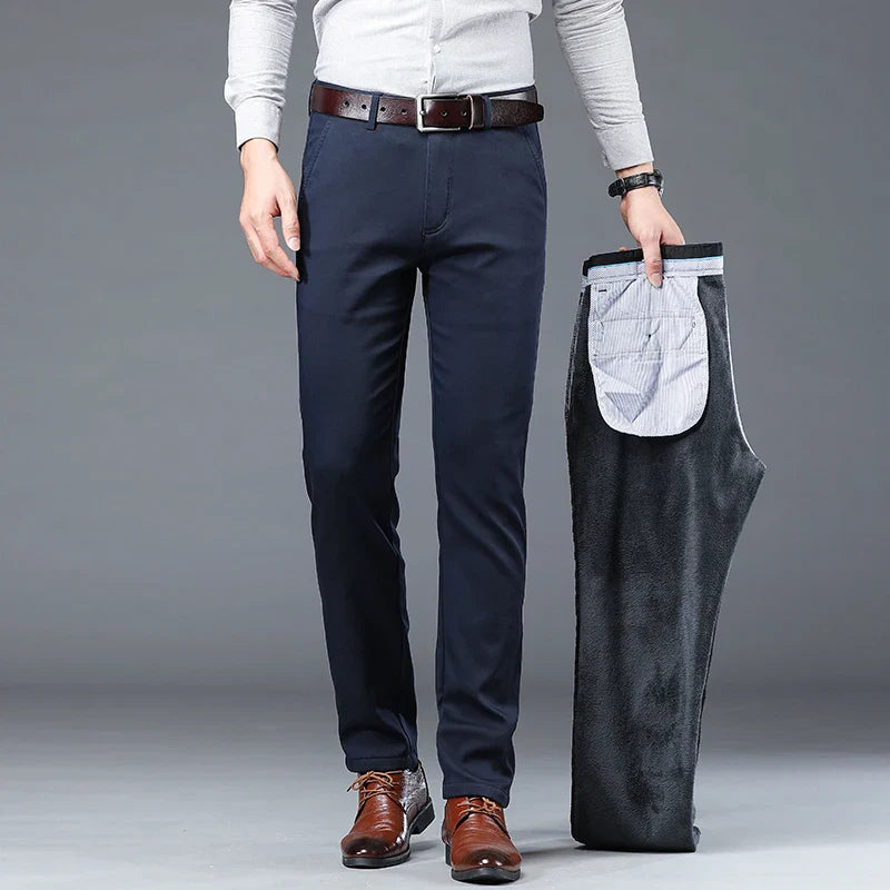 Winter Men Brand Fleece Pants Warm Cotton Business Thick Suit Casual Trousers Male Plush Formal Wear Pants 28-40