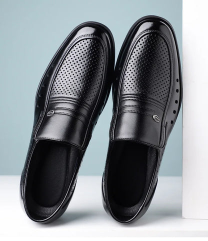 New Designer Big Size Leather Shoes For Men Summer Breathable Hallow Business Casual Shoes Male Solid Color Fashion Loafers Man