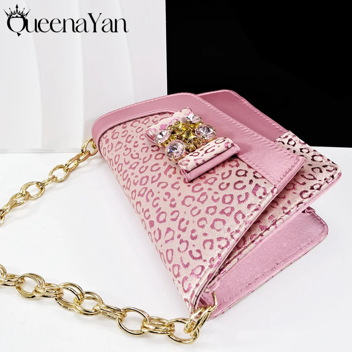 Shiny Italian Fashion Pointed Toe Women Heel Fashion Rhinestone Decoration Pink Color Shoes And Bag Set