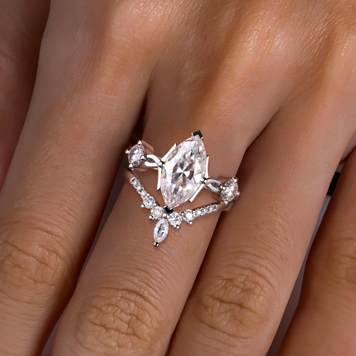 3ct Marquise Cut D Color Moissanite Wedding Bands 18k Gold Plated 925 Sterling Silver Crown Bridal Ring Set for Girls