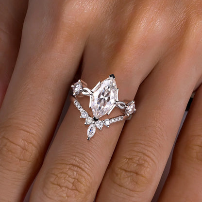 3ct Marquise Cut D Color Moissanite Wedding Bands 18k Gold Plated 925 Sterling Silver Crown Bridal Ring Set for Girls